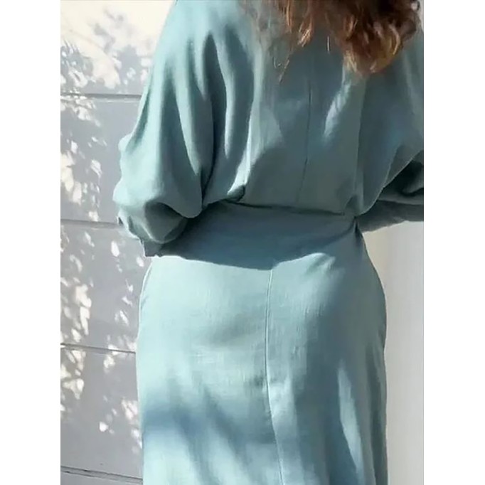 Women's Linen Blend Pocket Slit Shirt Midi Dress