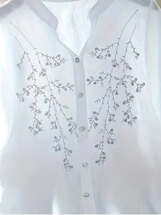 Women's loose cotton linen embroidered shirt