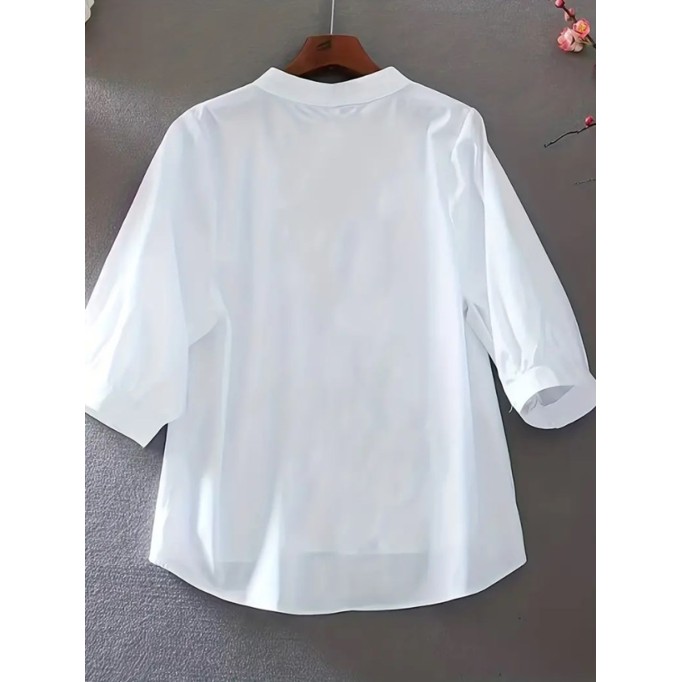 Women's loose cotton linen embroidered shirt