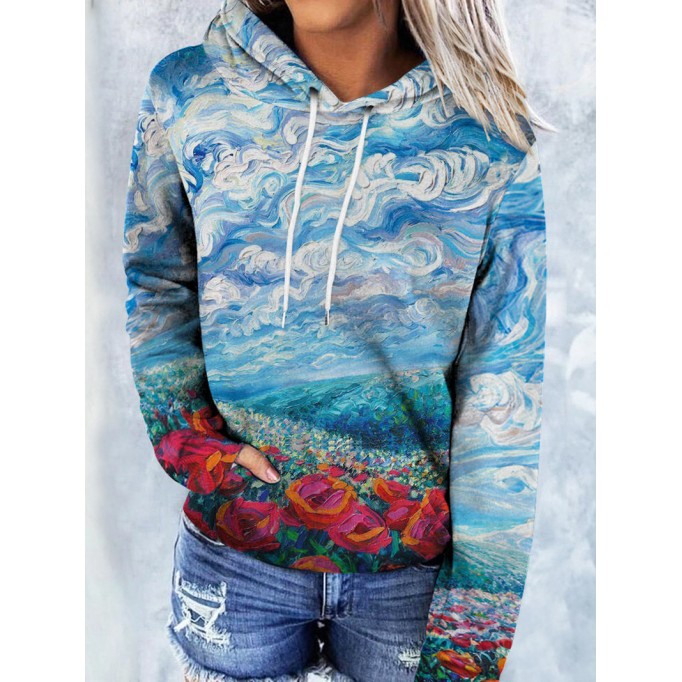 Women's loose pullover hooded fleece sweatshirt