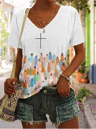 Women's new printed V-neck knit shirt