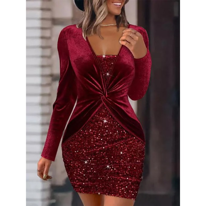 Women's patchwork sequin slim fitting dress