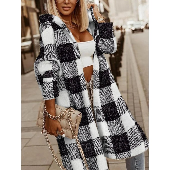 Women's plaid plush long jacket