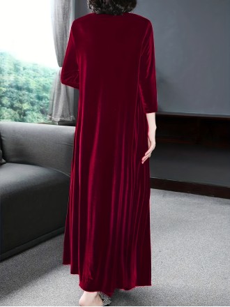 Women's Plus Velvet Solid Long Sleeve Round Neck Loose Maxi Dress