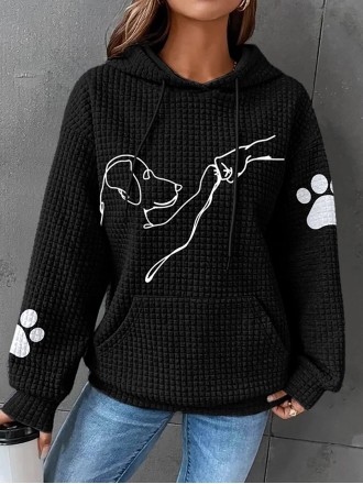 Women's puppy printed waffle sweater