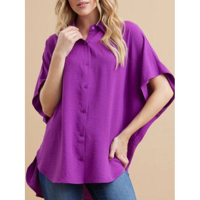 Women's purple loose elegant simple lapel shirt