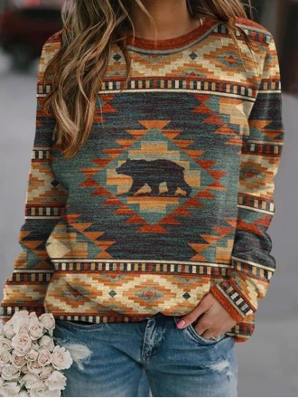 Women's Retro Ethnic Print Long Sleeve Sweatshirt