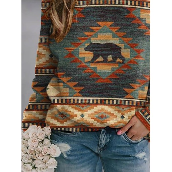 Women's Retro Ethnic Print Long Sleeve Sweatshirt