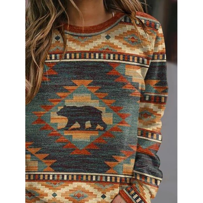 Women's Retro Ethnic Print Long Sleeve Sweatshirt