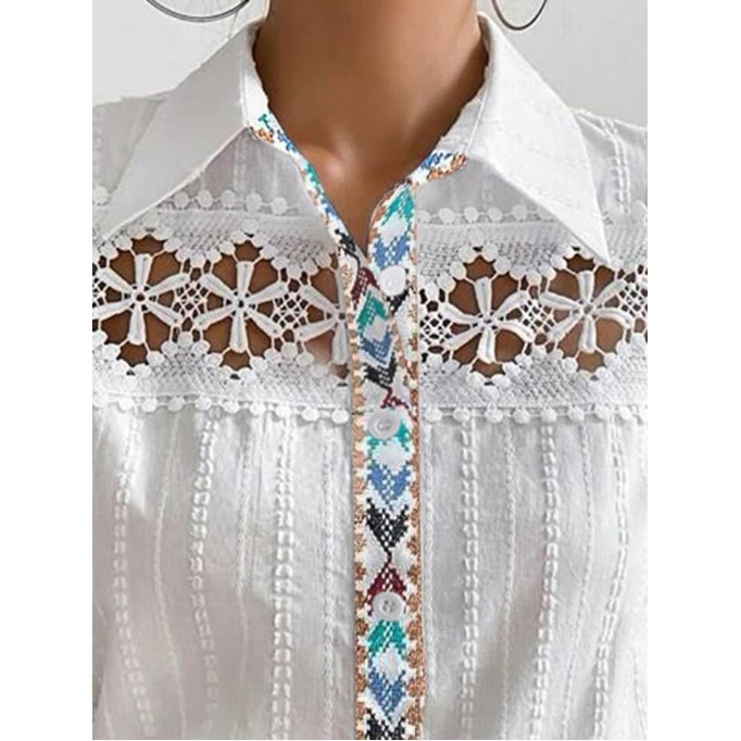 Women's Short Sleeve Shirt Lace Ethnic Print