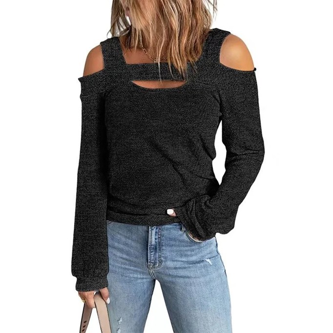 Women's shoulder digging knitted top