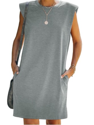 Women's simple sleeveless shoulder pad dress