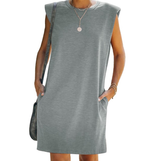 Women's simple sleeveless shoulder pad dress