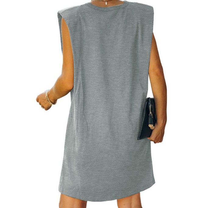 Women's simple sleeveless shoulder pad dress