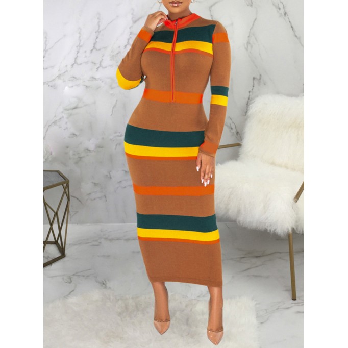 Women's Slim Fashion Striped Printed Dresses