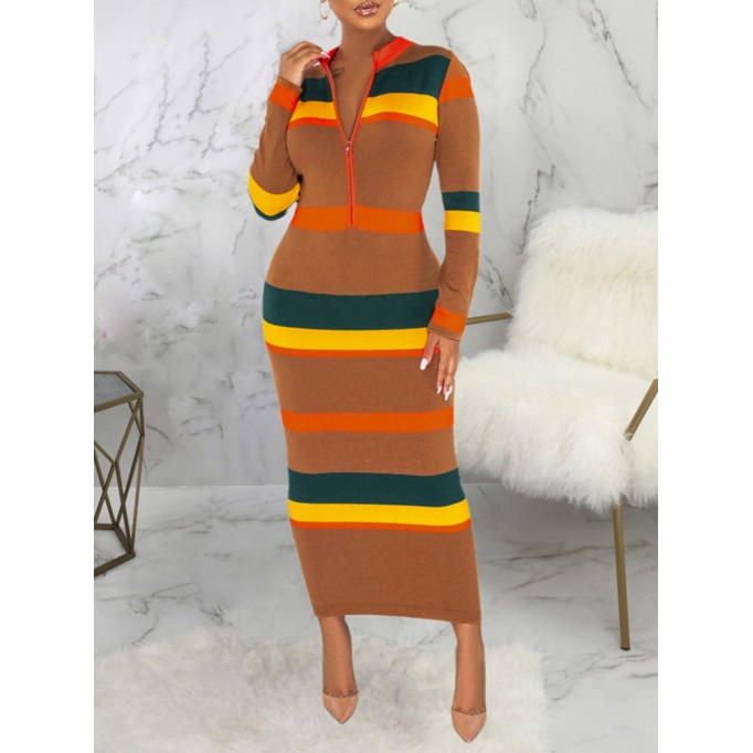 Women's Slim Fashion Striped Printed Dresses