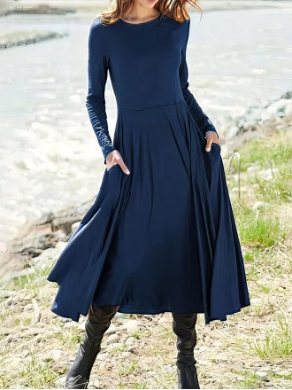 Women's slim fitting solid color casual dress