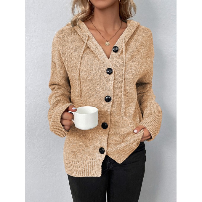 Women's Solid Color Hooded Single Breasted Sweater