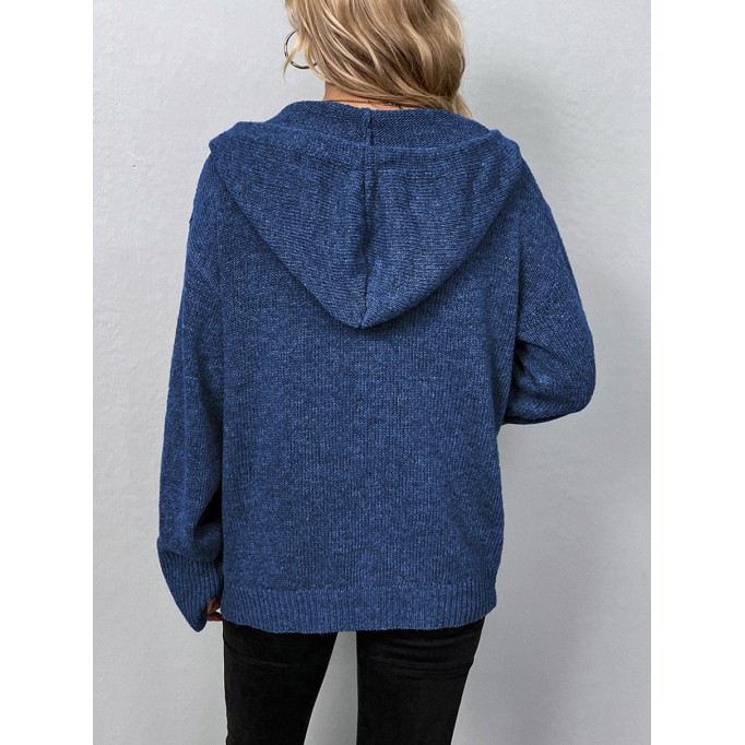 Women's Solid Color Hooded Single Breasted Sweater