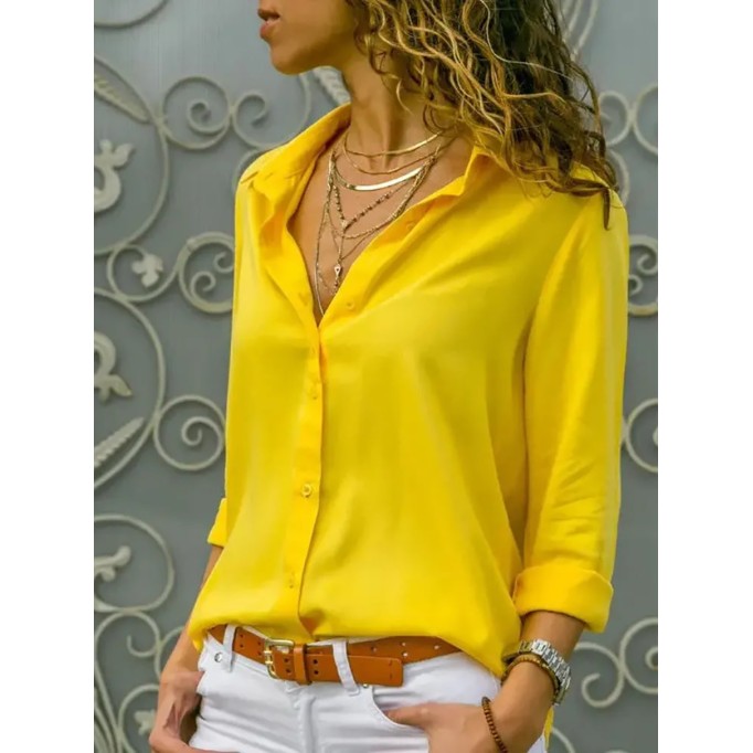 Women's solid color long sleeved button up shirt