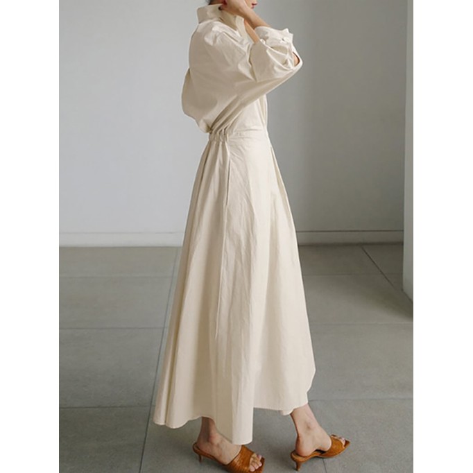 Women's Solid Pocket Button Lapel Long Sleeve Maxi Shirt Casual Dress