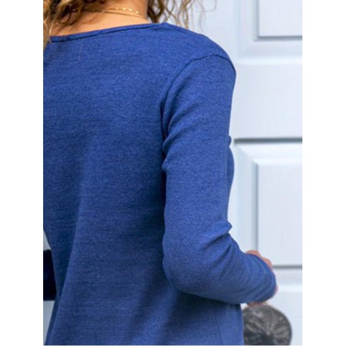 Women's T-Shirts Solid V-Neck Button Long Sleeve Casual T-Shirt