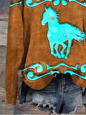 Women's turquoise horse print sweatshirt