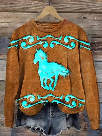 Women's turquoise horse print sweatshirt