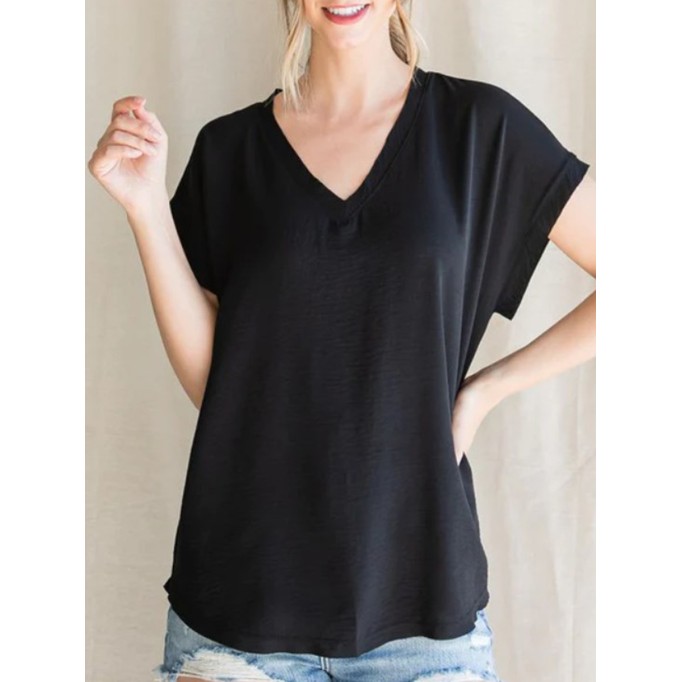 Women's V-neck everything simple black shirt