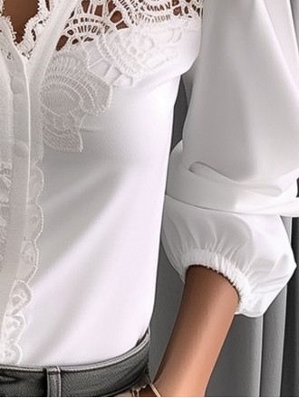 Women's V-neck lace patchwork shirt