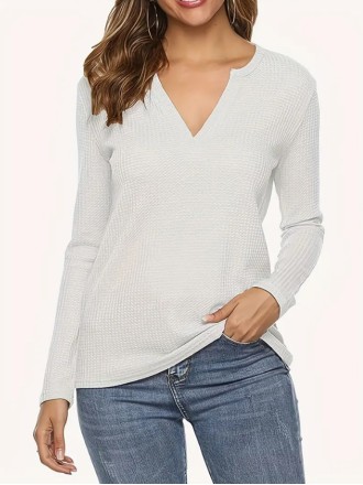 Women's V-neck pullover simple women's knit T-shirt top