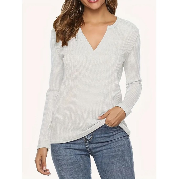 Women's V-neck pullover simple women's knit T-shirt top