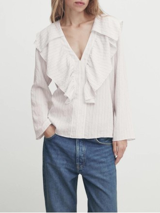 Women's V-neck ruffled blouse