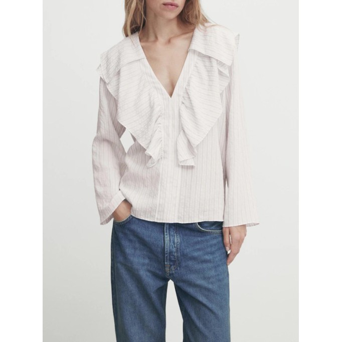 Women's V-neck ruffled blouse