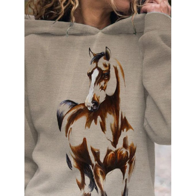 Women's Vintage Horse Print Hooded Sweatshirt