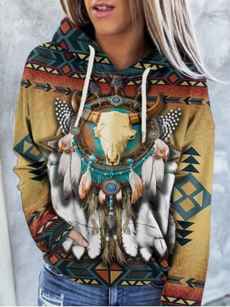 Women's Vintage Western Cow Head Print Hoodie