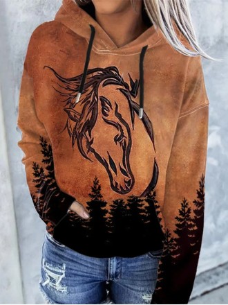 Women'S Western Horse Art Print Hoodie