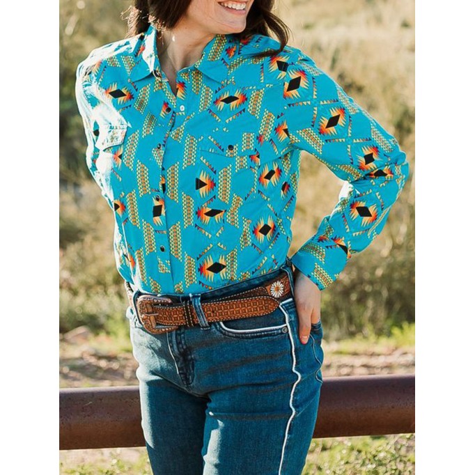 Women's Western Print Long Sleeve Shirt