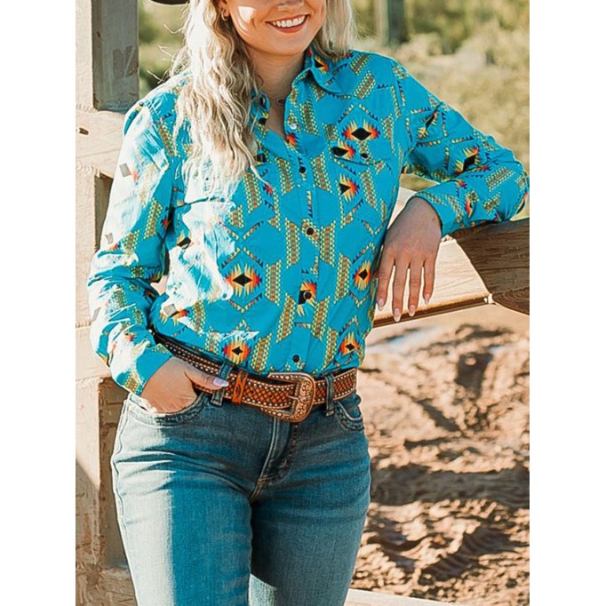 Women's Western Print Long Sleeve Shirt