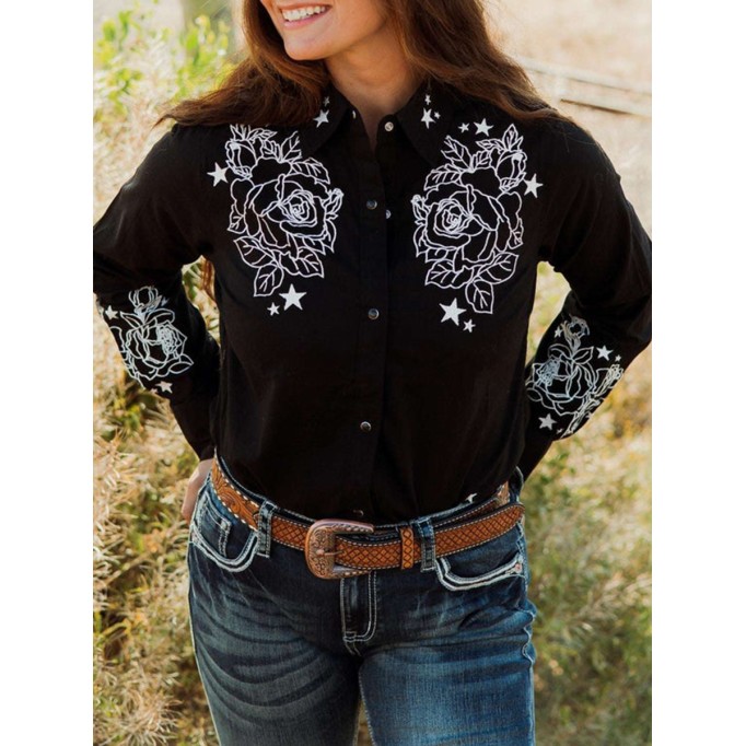 Women's Western Rose Print Shirt