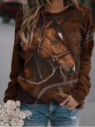 Women's Western Style Woods Love Horse Print Sweatshirt