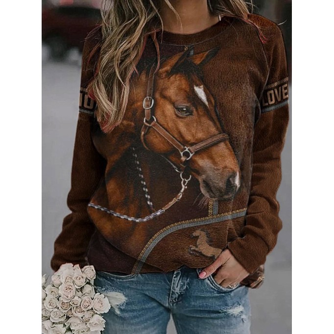 Women's Western Style Woods Love Horse Print Sweatshirt