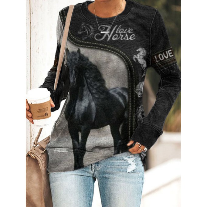 Women's Western Style Woods Love Horse Print Sweatshirt