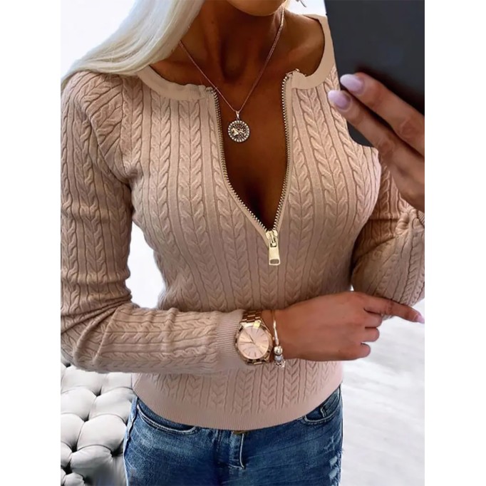 Women's zippered knitted top