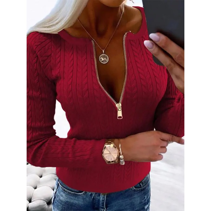 Women's zippered knitted top