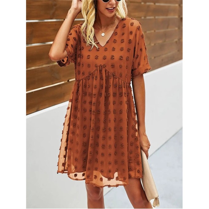 Women’s Short Sleeves V Neck Flowy Chiffon Mini Dress