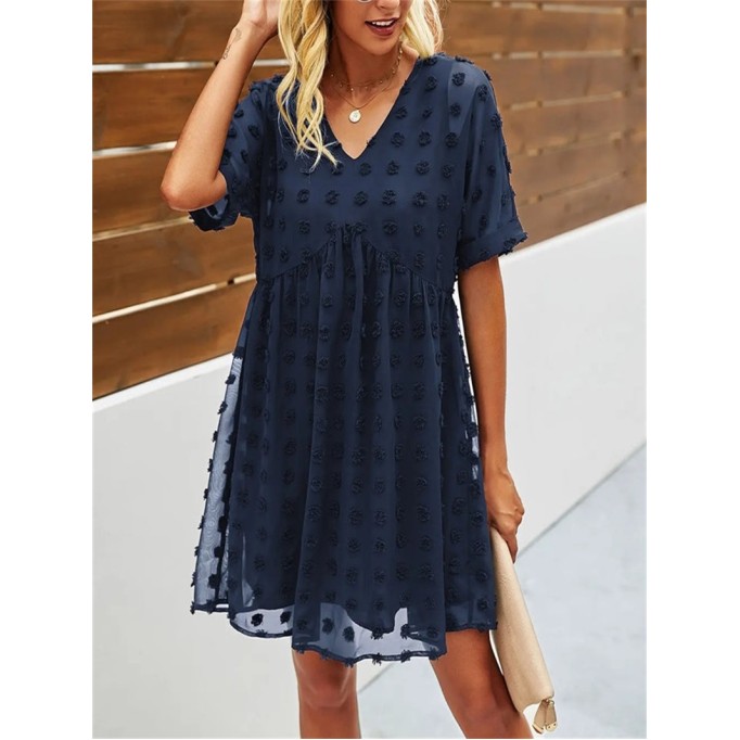 Women’s Short Sleeves V Neck Flowy Chiffon Mini Dress