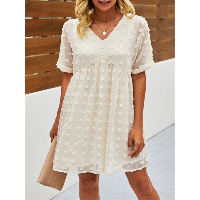 Women’s Short Sleeves V Neck Flowy Chiffon Mini Dress