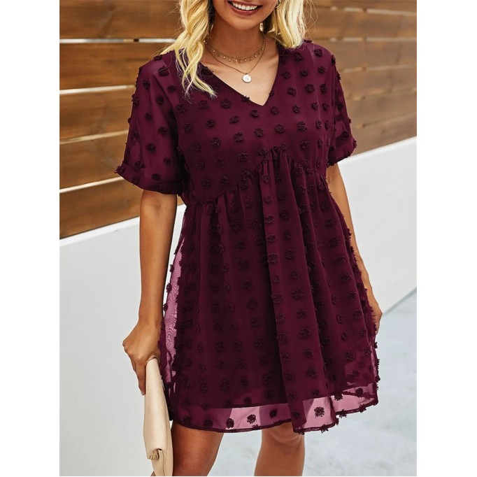 Women’s Short Sleeves V Neck Flowy Chiffon Mini Dress