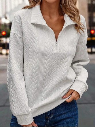 Zipper Solid Embossed Sweater